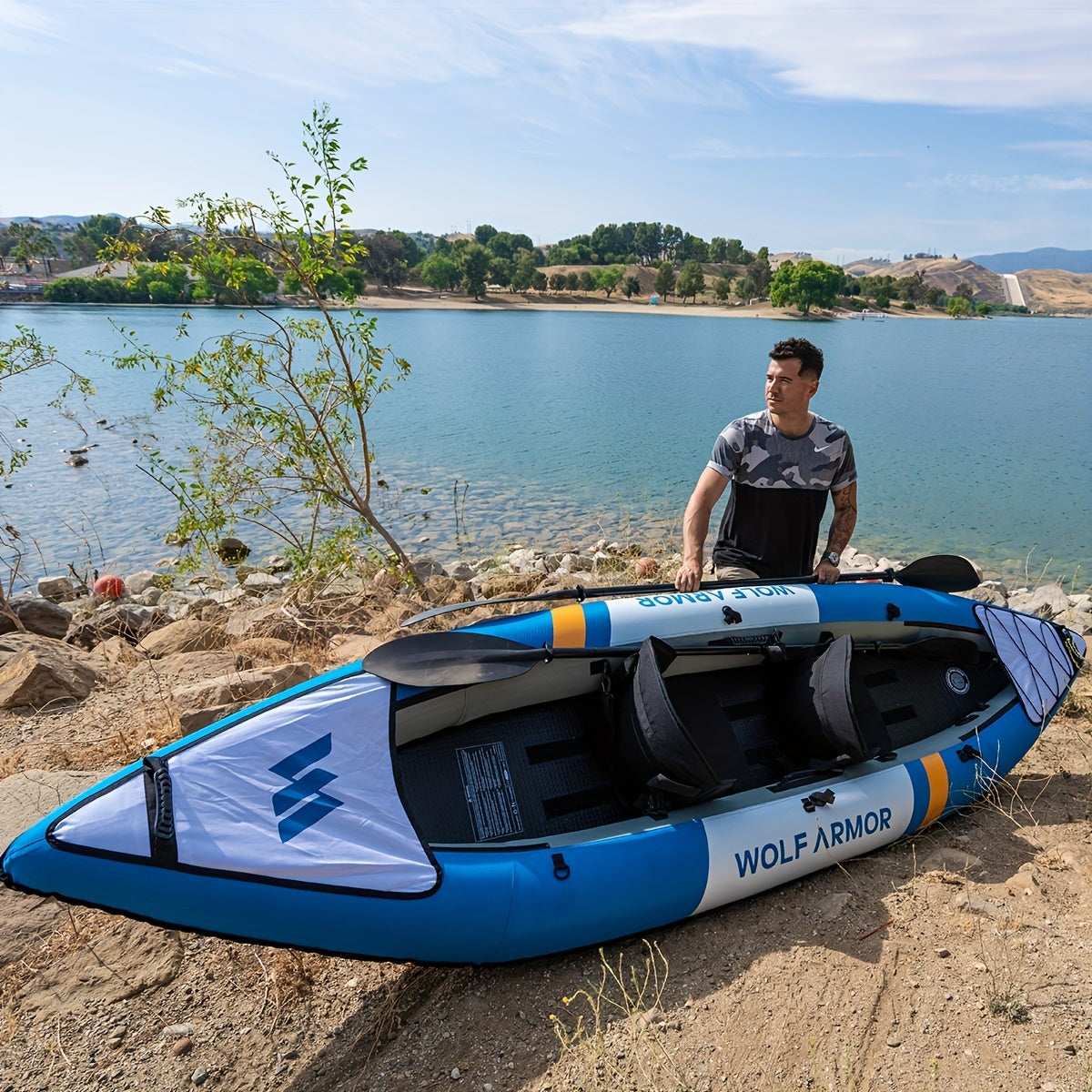 Beach Camp Inflatable Recreational Touring Kayak with EVA Padded Seats, 2 Person Tandem Inflatable Kayak with All The Accessories, Lake, River, and Ocean Kayaks Boat for Fishing, Travel, and Adventur