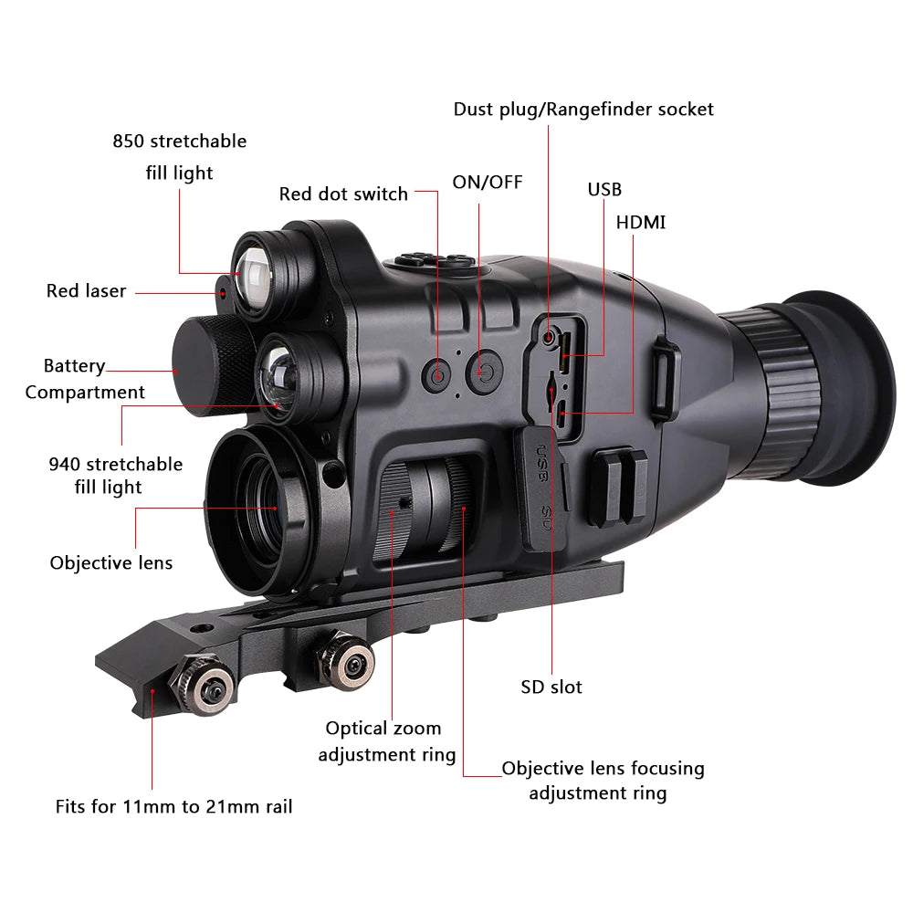 Beach Camp CY789 Night Vision Scope 1920p HD Night Vision Riflescope Monocular 940nm Infrared Hunting Night Vision Sight Cameras
