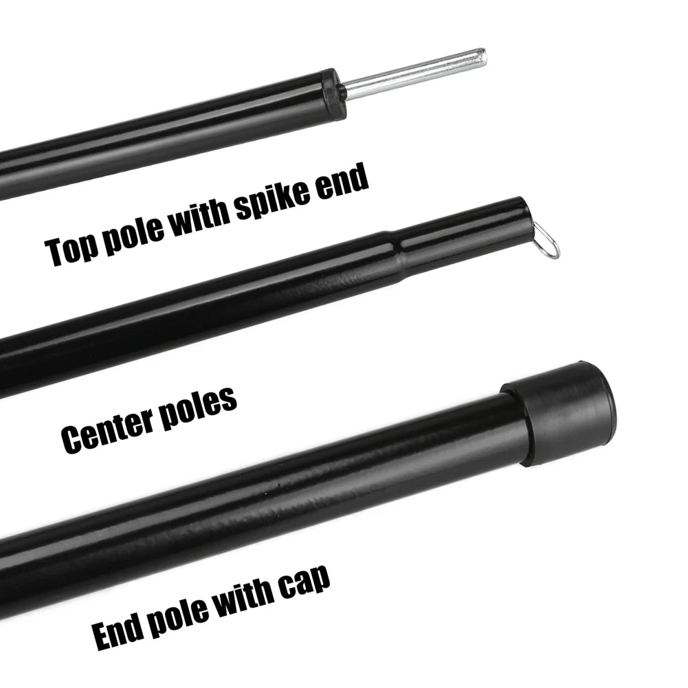 Set of 2 Tent Poles Adjustable Tarp Poles Steel Rods for Sun Shelter Tarp Canopy Camping Replacement With Pegs & Ropes