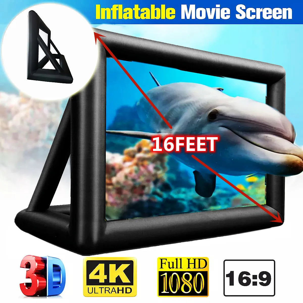 Beach Camp 8FT, 16FT Fast Shipping Inflatable Portable Outdoor And Indoor Movie Theater Projector Screen With All Accessories