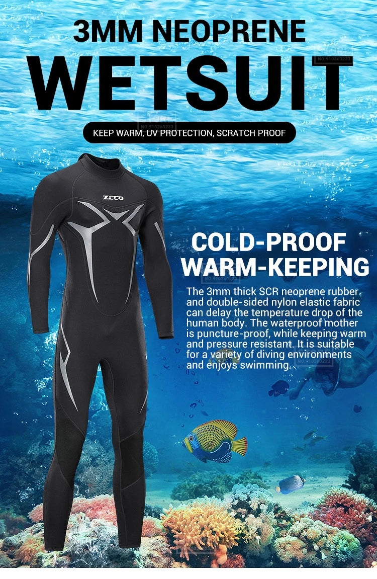Beach Camp Men Wetsuit 3mm Neoprene Surfing Scuba Diving Snorkeling Swimming Body Suit Wet Suit Surf Kitesurf Clothes Equipment