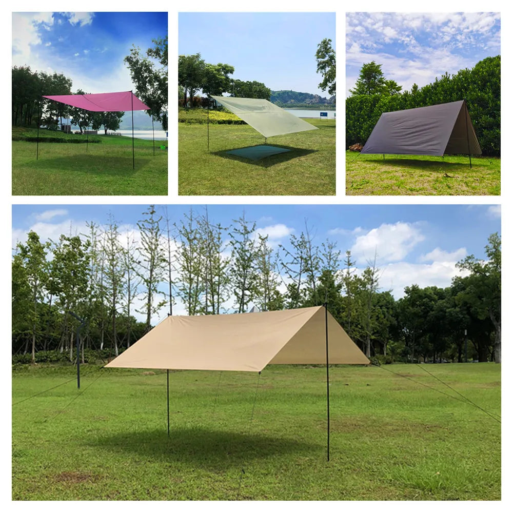 Set of 2 Tent Poles Adjustable Tarp Poles Steel Rods for Sun Shelter Tarp Canopy Camping Replacement With Pegs & Ropes