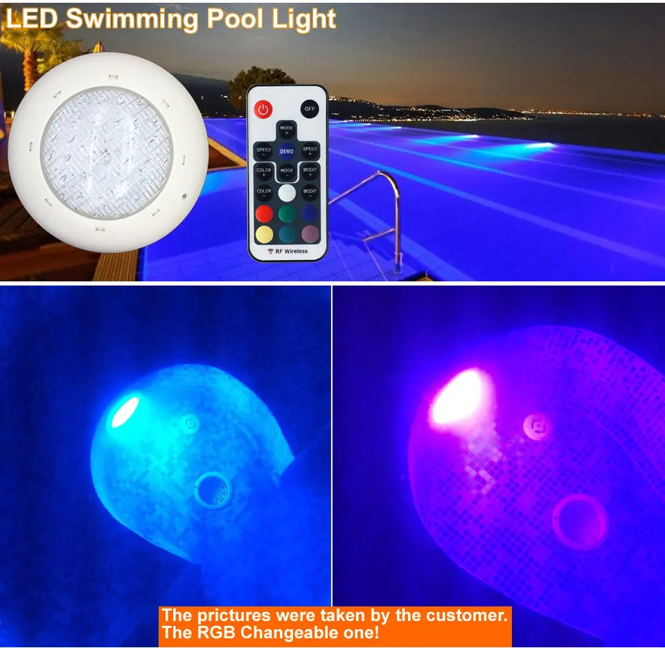 Beach Camp Swimming Pool Light 12V Ip68 Underwater Lamp 24W 36W Waterproof Leds SPA Lighting Pond RGB Warm/Cold White Led Piscina