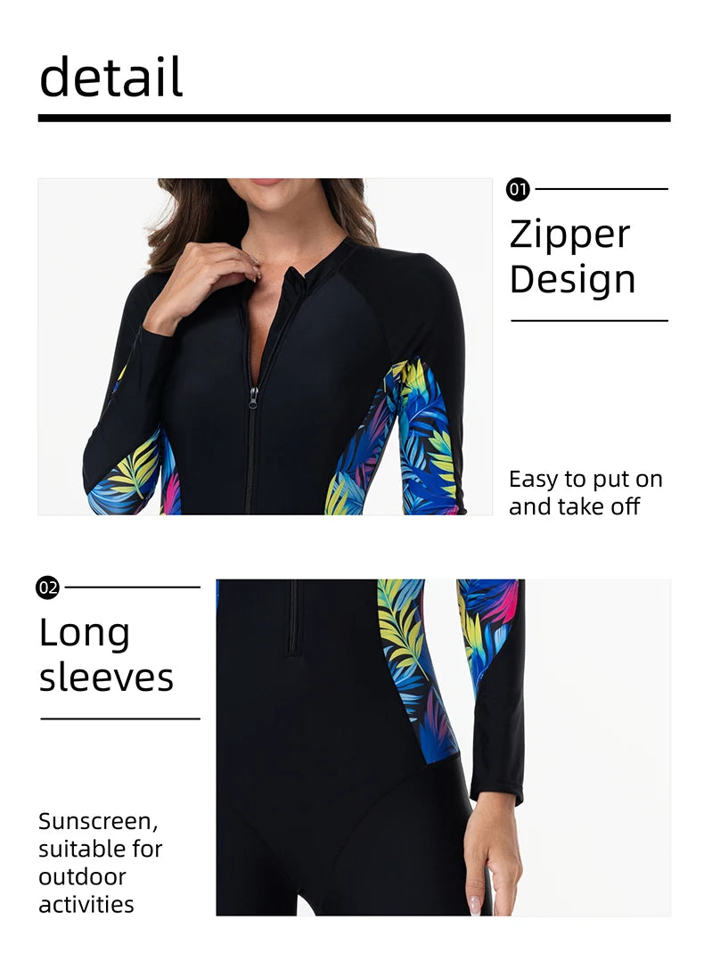 Beach Camp Women's Swimsuit Sport Style Long Sleeve One-Piece Bathing Suit Female Beachwear Woman Swimwear Surfing Suit Diving Outfits