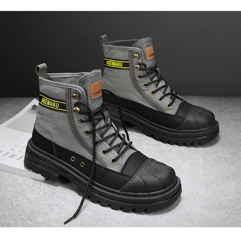 Beach Camp Men's boots four seasons high-top casual boots canvas boots soft-soled non-slip thick-soled outdoor boots fashion tooling boots