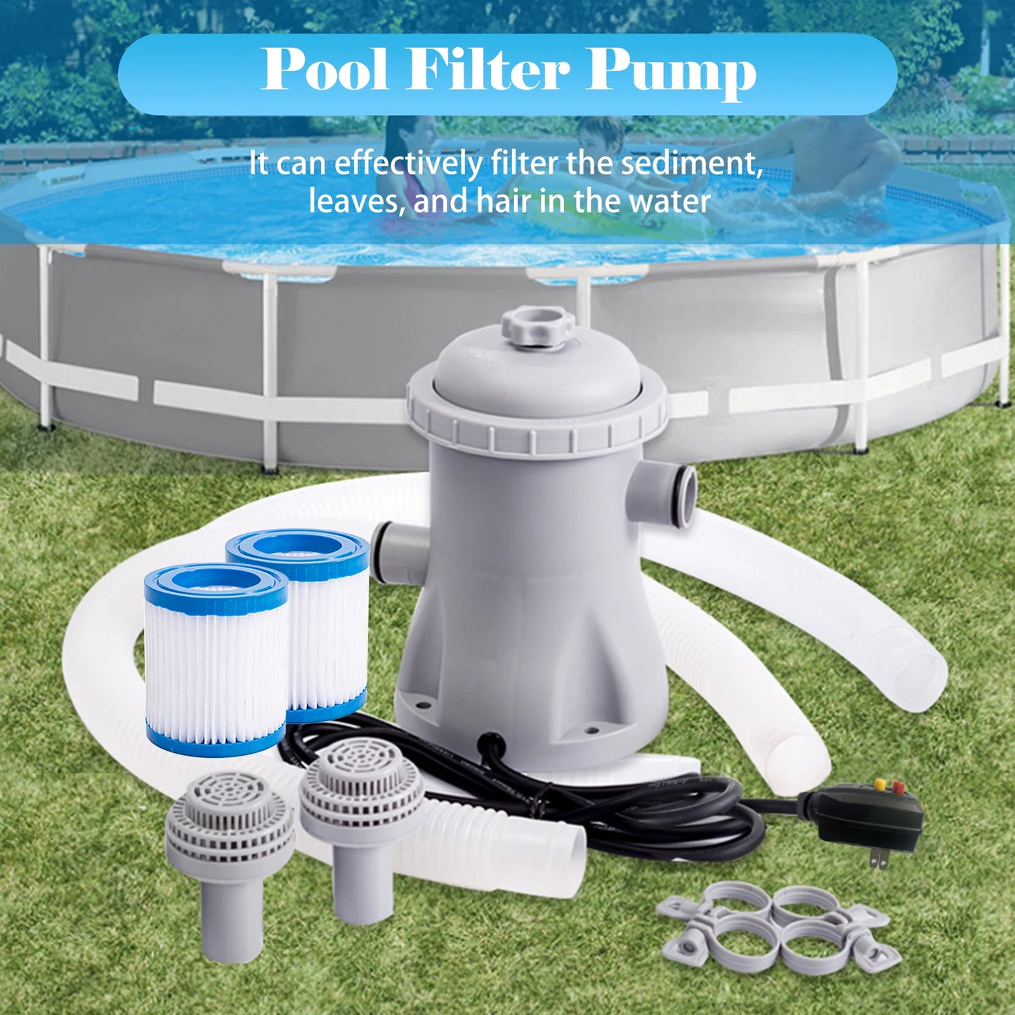 Beach Camp Pool Filter Pump 330 GPH Paddling Pool Electric Water Pump With 2 Pool Filter Cartridge Pool Pumps Above Ground Pool Filter Pump