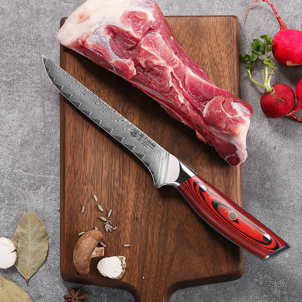 Beach Camp 6.5" Damascus Steel Boning Knife Butcher Cleaver Utility Fish Slicer Ham Chef Cooking Tools G10 Handle Kitchen Knives