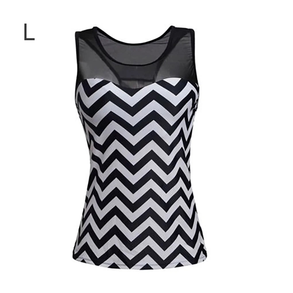 Beach Camp Women Swimsuit Wave Stripe Bathing Suit Sexy Swimwear Top Shorts Set