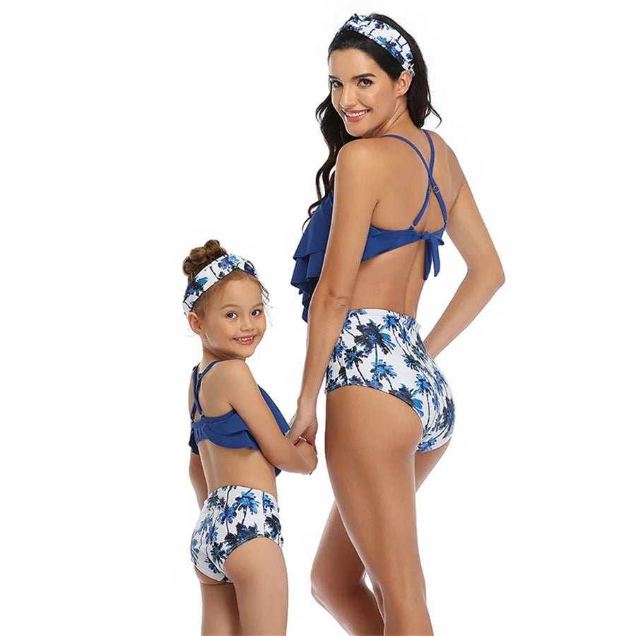 Beach Camp Ladies Swimsuits Vest With Chest Pad And Printed Shorts Children Bathing Suits Beach Vacation Adjustable Shoulder Strap Swimwear