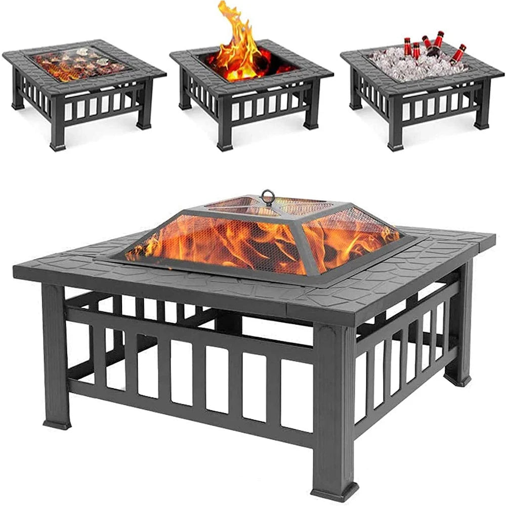 Beach Camp Outdoor Barbecue Grill, Charcoal BBQ Tool, Fire Pit, Square, Courtyard, Camping Table, Family Gathering, 3 in 1