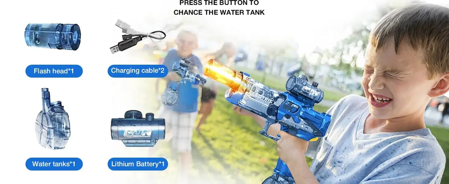 Battle Electric Water Guns,with Gun Muzzle Flame High Capacity Squirt Guns Summer Outdoor Beach Toy for Adult(blue、gray and Red)