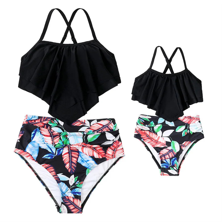 Beach Camp Ladies Swimsuits Vest With Chest Pad And Printed Shorts Children Bathing Suits Beach Vacation Adjustable Shoulder Strap Swimwear