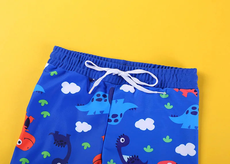 Beach Camp 2025 Summer Split Swimsuit Set Baby Boys Girls Long Sleeves/Short Sleeves Bathing Suit+Swim Shorts+Swimming Cap Three-piece Set