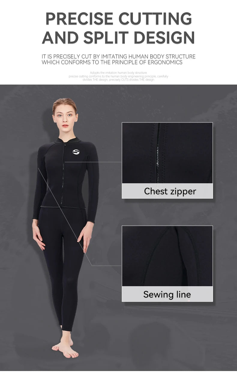 Women's Professional Diving Suit Cold Proof Warm 3mm Neoprene Top Pants Split Suit Ladies Thick Wading Swimming Surfing Wetsuit