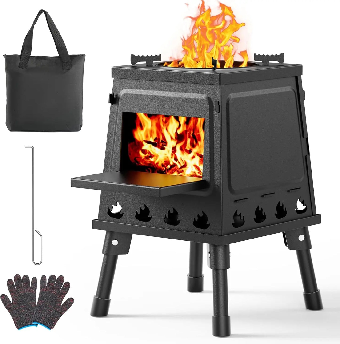 Beach Camp Stove Camping Wood Stove, Portable Wood Burning Stove, Backpacking Folding Camp Tent Heat Mini Outdoor Stove with Carrying Bag, for Co