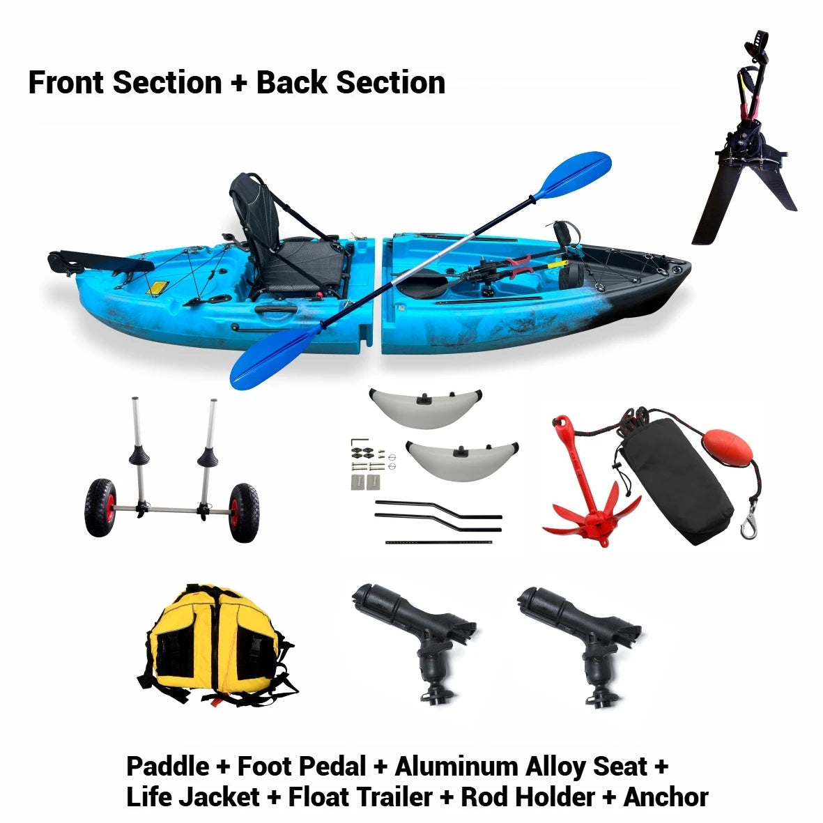 Beach Camp Portable LLDPE Kayak with Split Hard Shell, Electric/Pedal-Driven Canoe for Solo/Tandem Lake/Sea Adventures, Modular Assembly