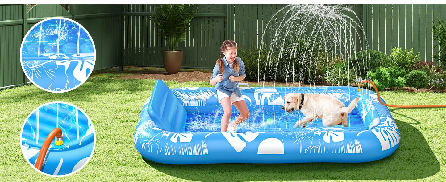 Beach Camp Inflatable Tanning Pool Lounger Float with Sprinkler, 77" x 48" Pool Floats Adult with Pillow, 6 in 1 Suntan Tub Raft Floatie