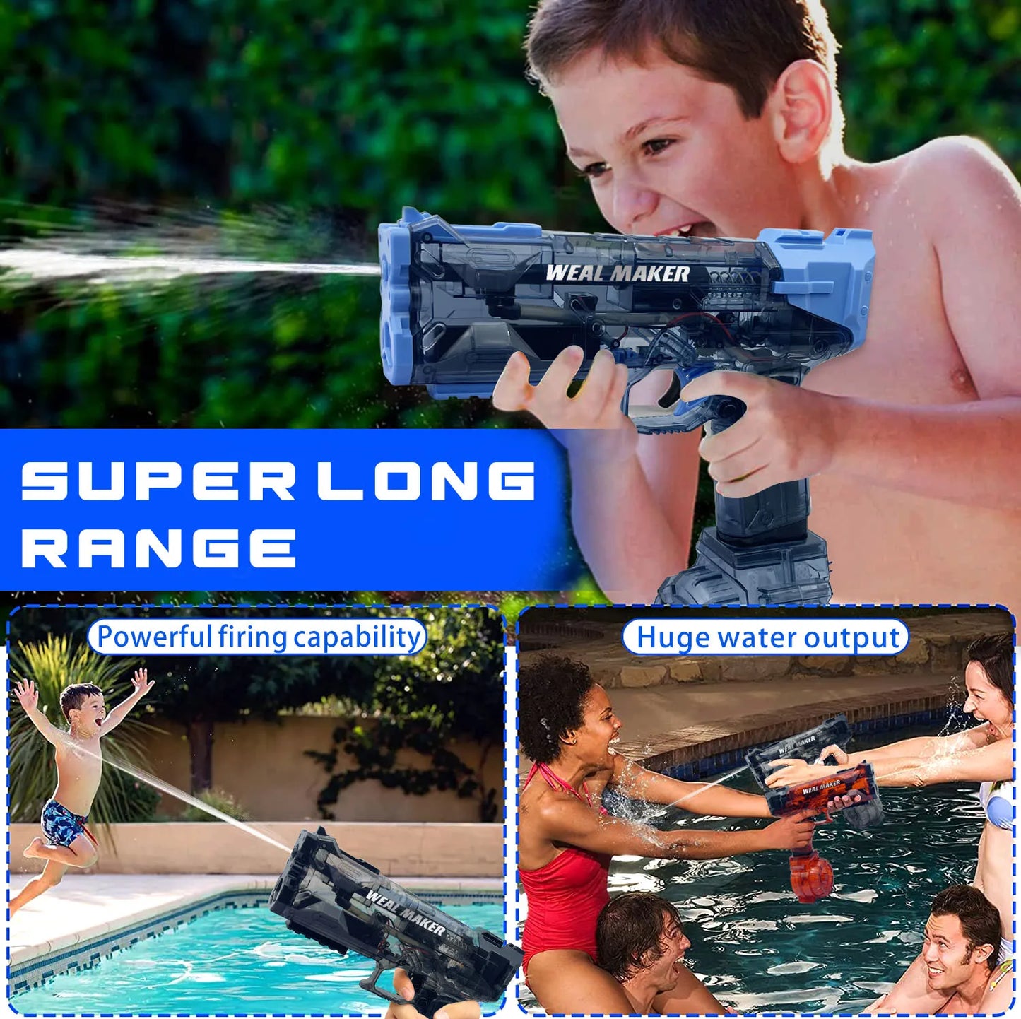 Beach Camp Electric Water Gun 2025 New Pool Beach Toys for Kids Electric Water Pistol Toy Automatic Squirt Water Gun Transparent Continuous Blaster Gifts