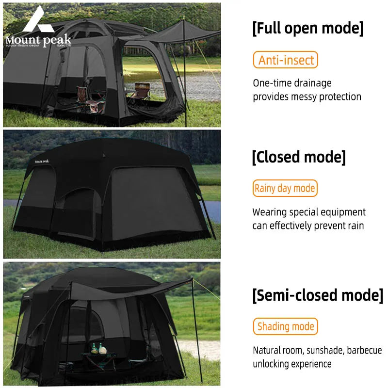 Beach Camp Outdoor Camping Family Tent, Thick Waterproof Family Camping Tour Equipment, Double Layer for 3-12 Persons, Oversized 2 Rooms