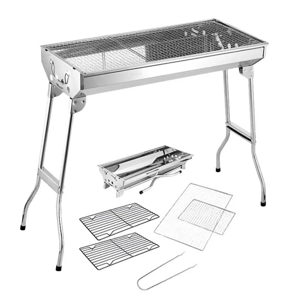 Camping Charcoal Grill Folding Barbecue stove Portable Stainless Steel Large BBQ Grill Picnic Cookware Furnace camping accessory