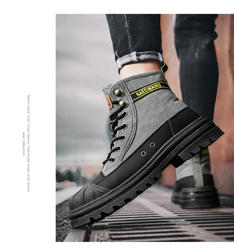 Beach Camp Men's boots four seasons high-top casual boots canvas boots soft-soled non-slip thick-soled outdoor boots fashion tooling boots