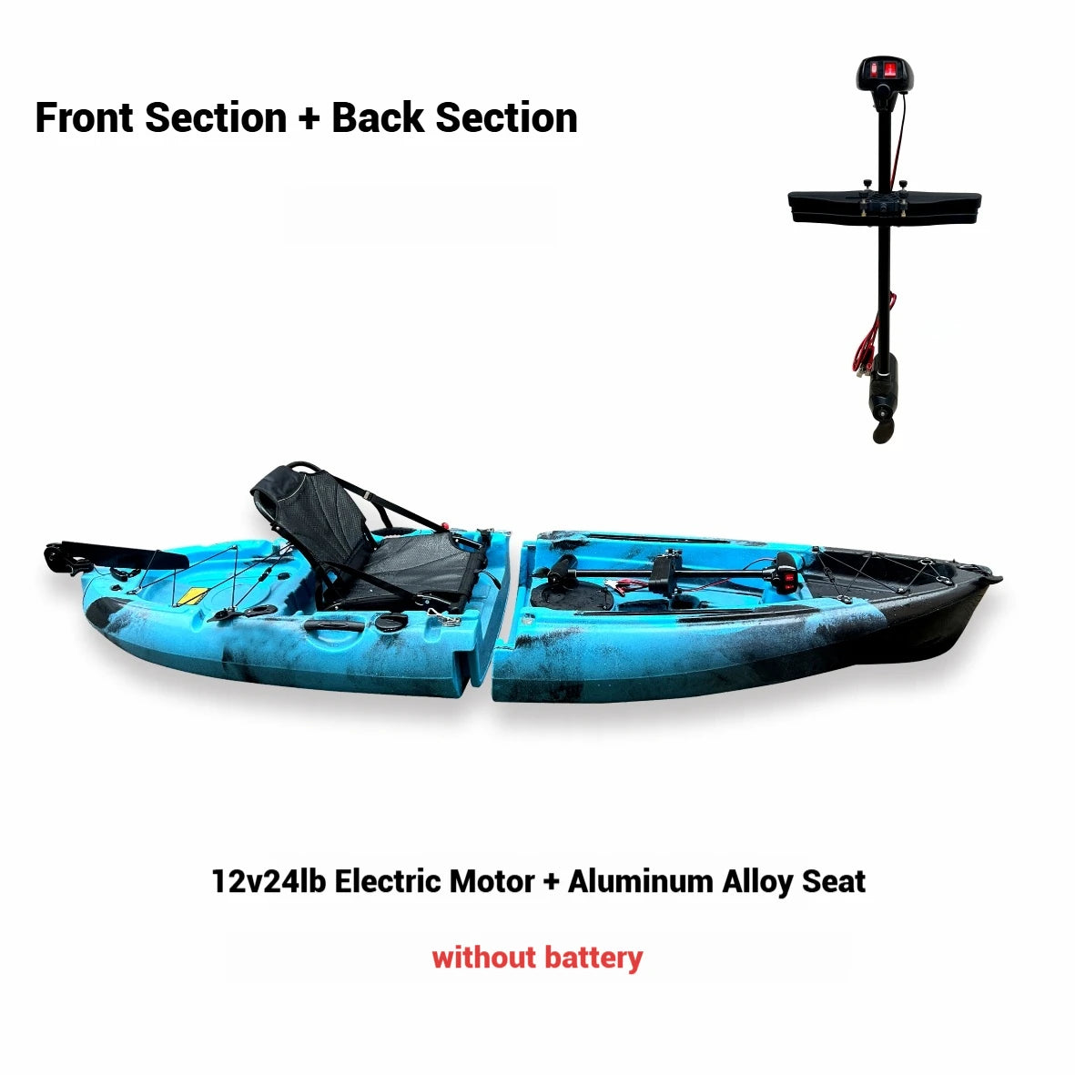 Beach Camp Portable LLDPE Kayak with Split Hard Shell, Electric/Pedal-Driven Canoe for Solo/Tandem Lake/Sea Adventures, Modular Assembly