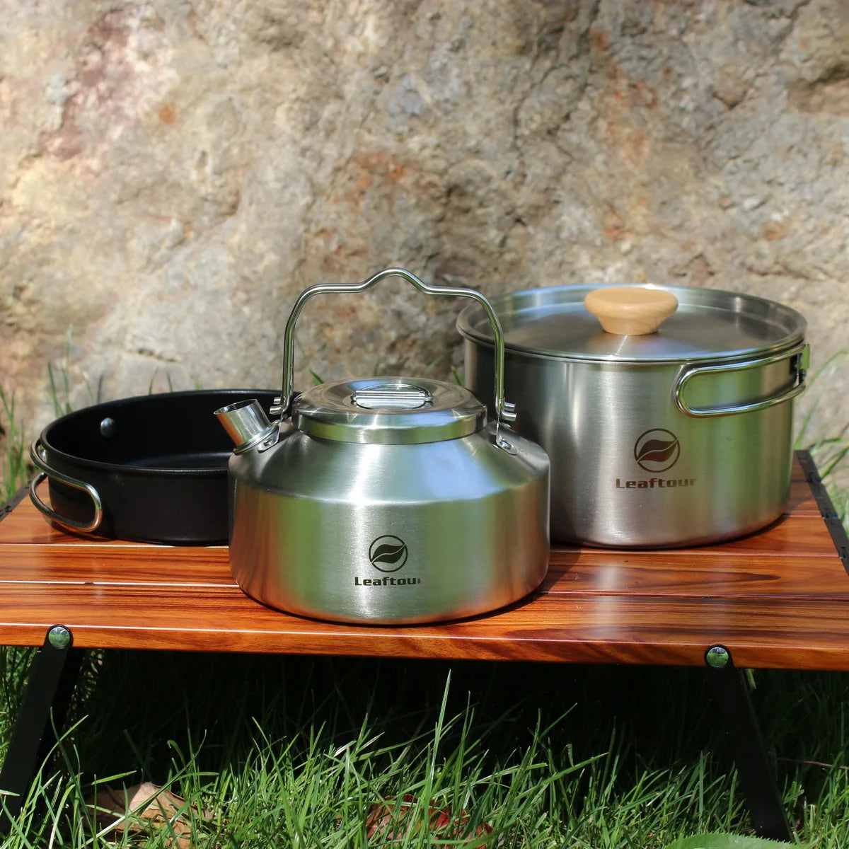 Leaftour Stainless Steel Camping Cookware Set Kettle Pot Pan - Outdoor Cooking Essentials for 2-3 People