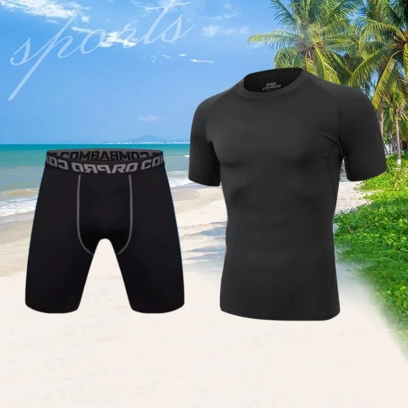 Men's swimming suit set, five-inch swimming trunks for hot spring soaking, two-piece elastic swimsuit set