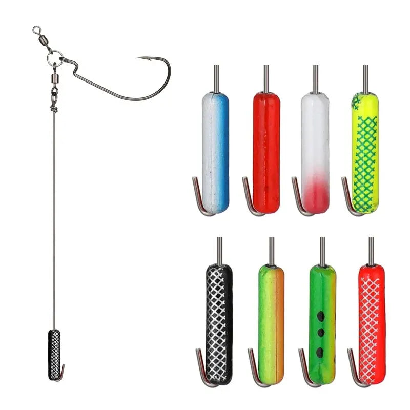 Fishing Hooks 5Pcs Punch Shot Rig Kit Metal Jig Crank Hook Attached Roller Swivels Sinker Bass Accessories Sea Goods for Fishing