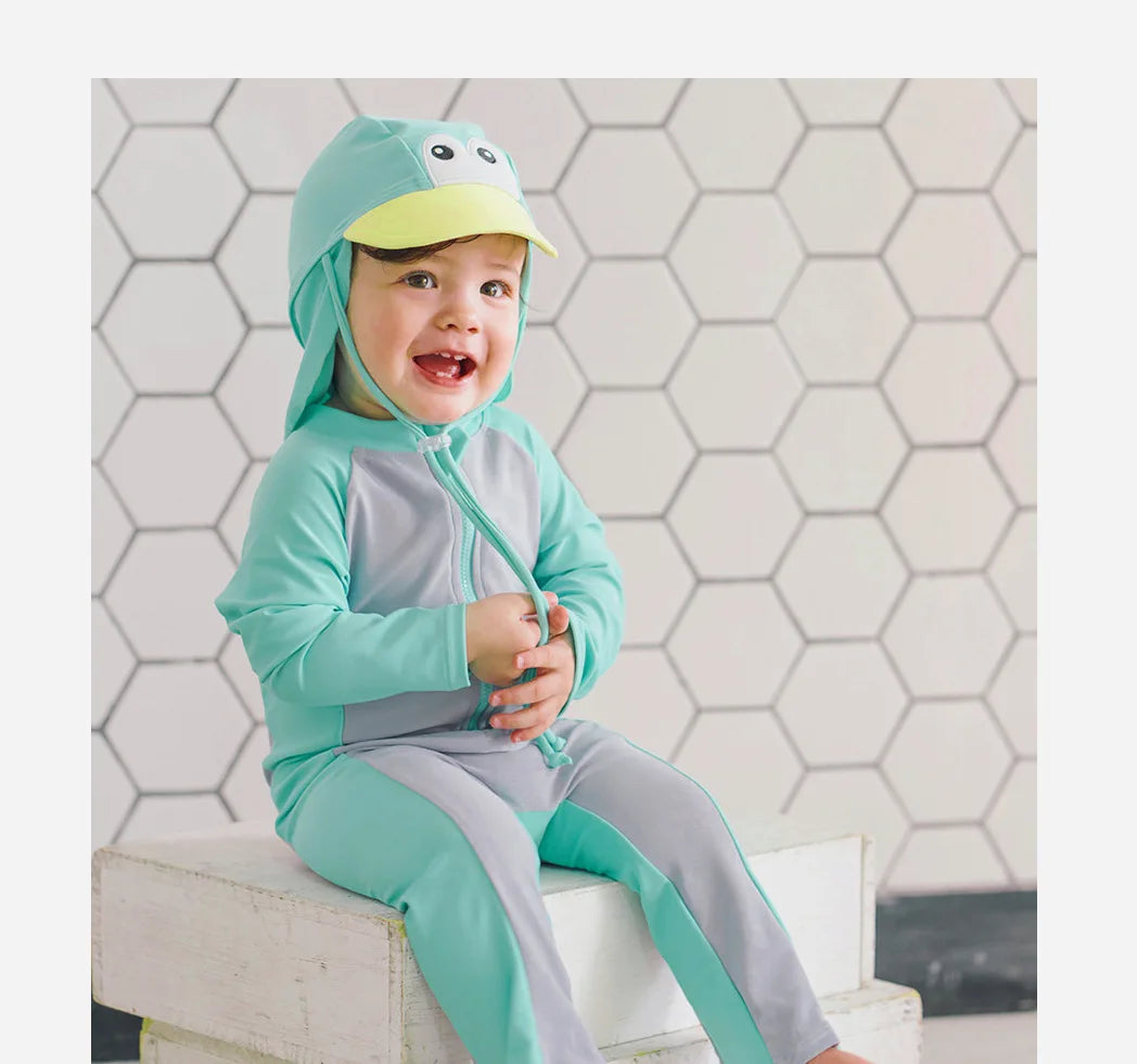 Beach Camp Baby Swimwear One-piece Bathing Suit Boys Girls Swimsuit Long Sleeves and Pants Sun Protection Surf Suit with Sun Hat