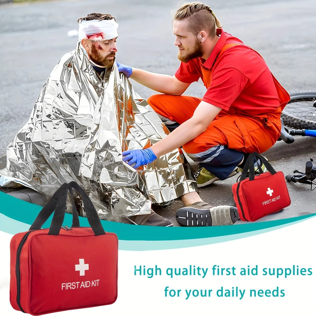 Multi-purpose First Aid Kit with Carry Bag - for outdoor adventures, hunting, hiking and camping - includes camping gear
