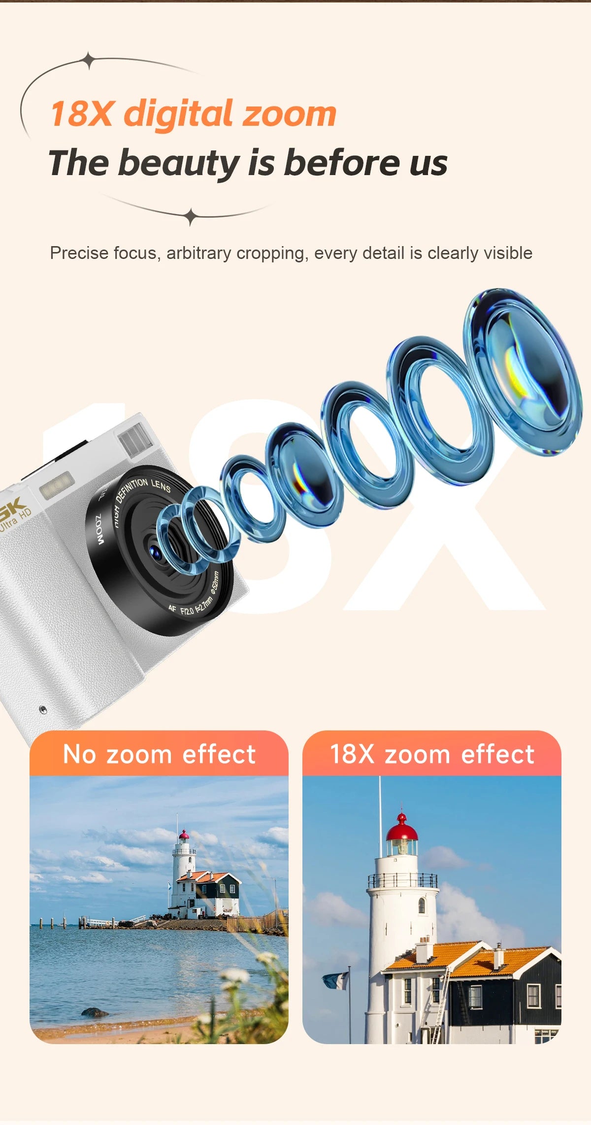 Beach Camp5K Professional Digital Camera WIFI Webcam Wide Angle Digital Zoom 64MP Camcorder Photography 3 Inch Screen Vlog Video Recorder