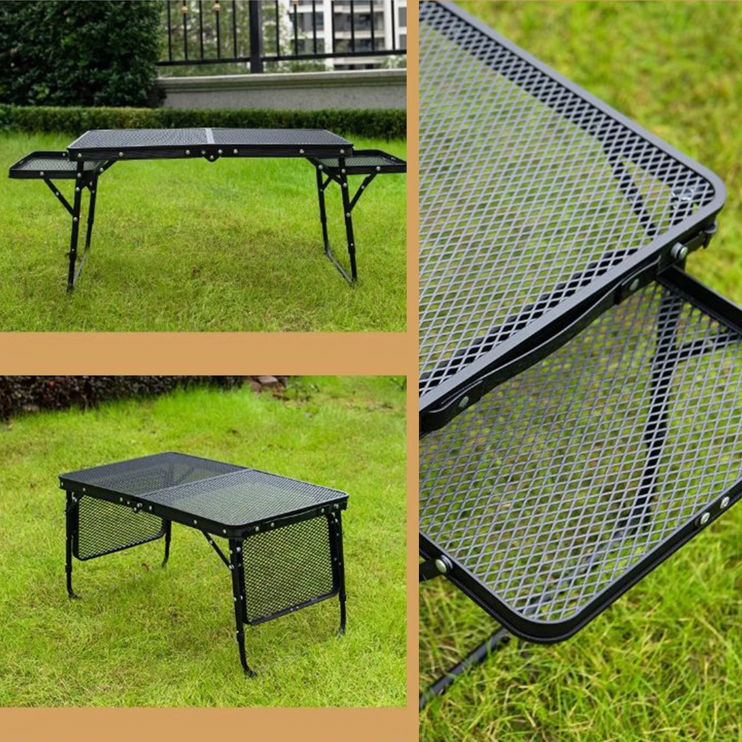 Beach Camp Camping Table Iron Mesh Folding Table Portable Outdoor Camping With Lifting Shelf Aluminium Alloy Dining Table