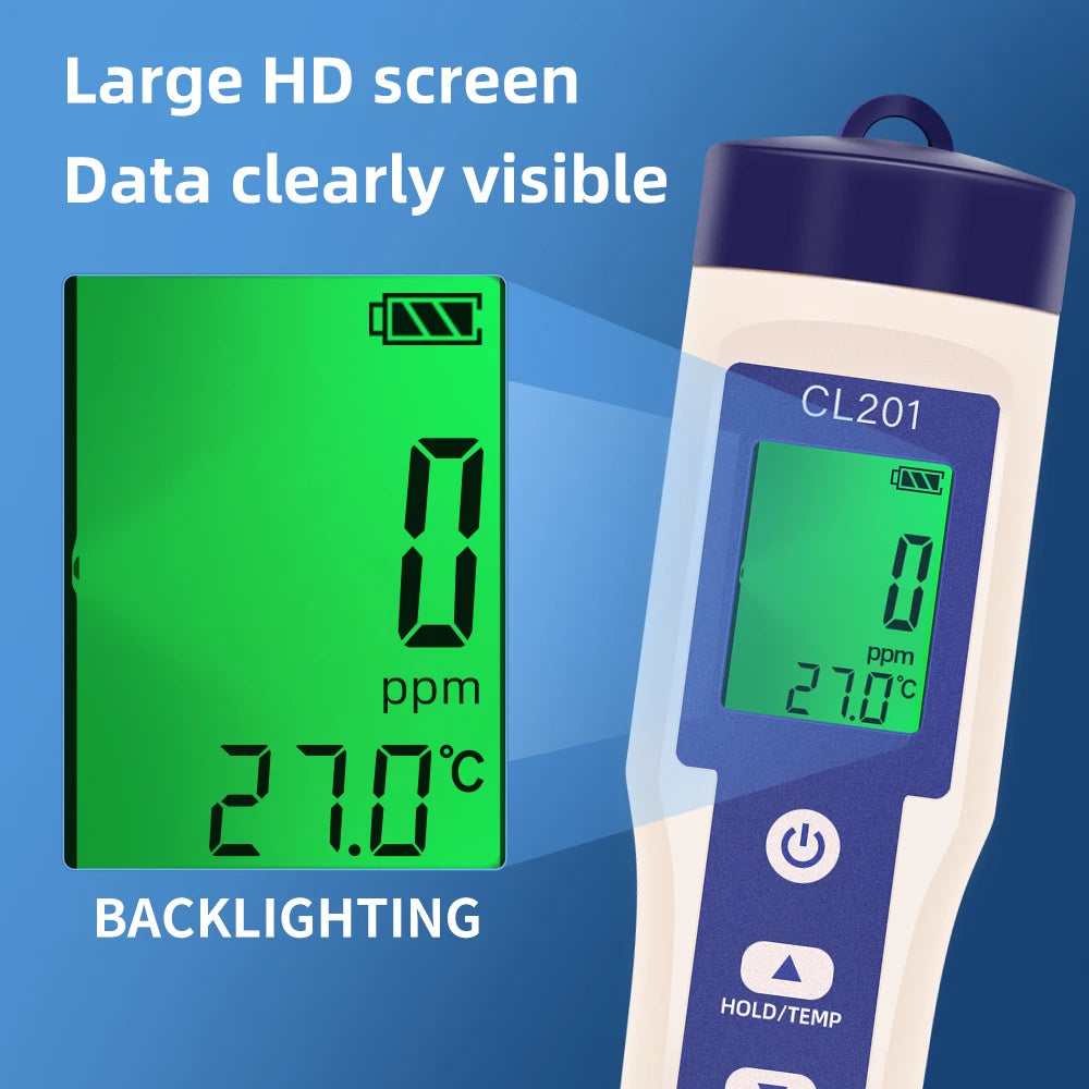 Beach Camp 5 in 1 Chlorine Meter PH/CL2/H2/ORP/Temperature Meter Water Quality Tester for Pools Drinking Water Aquarium Aquaculture