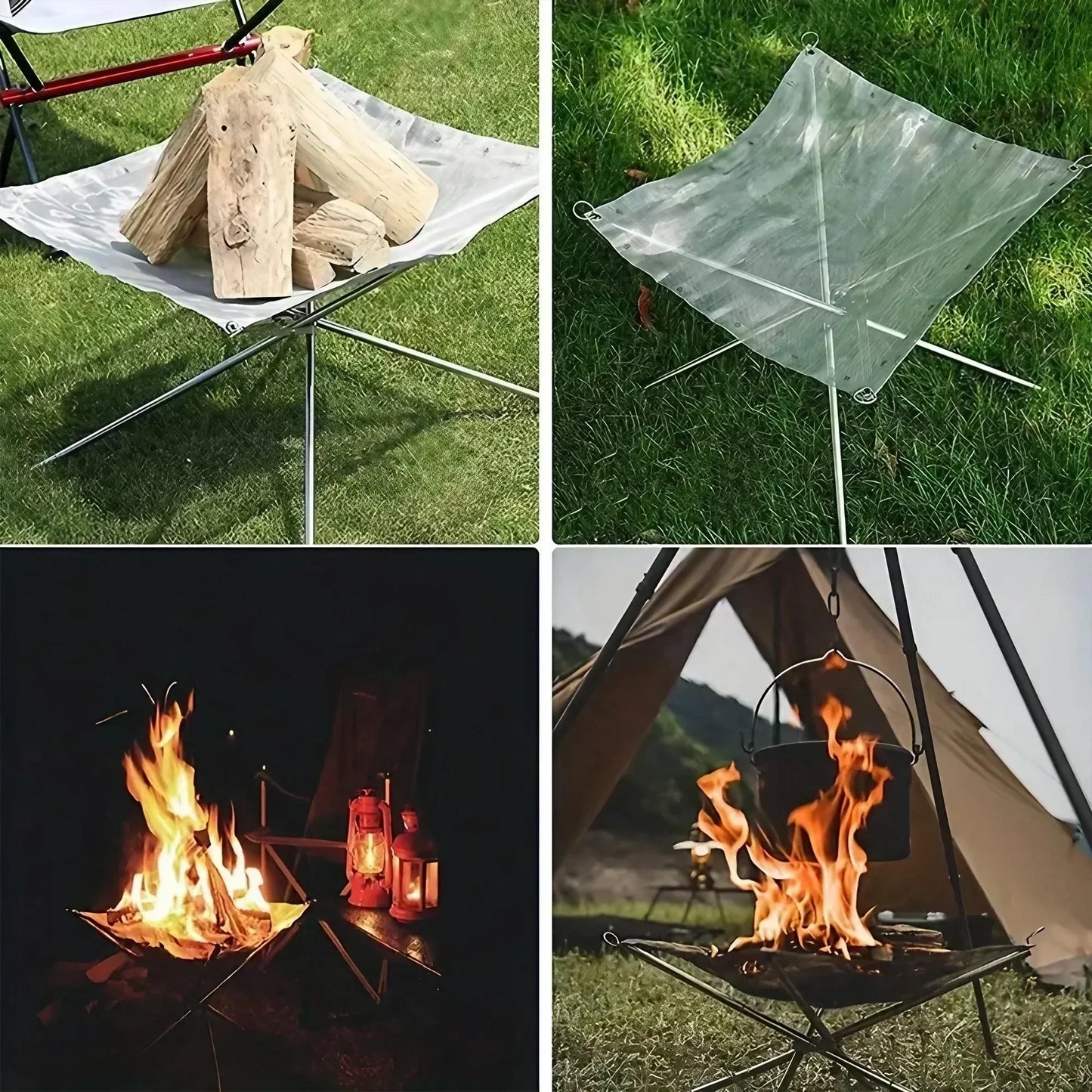 Beach Camp Folding Portable Steel Mesh Camping Fire Pit, Outdoor Wood Burning Bonfires Rack, Stainless Steel Fire Pit, with Carrying Bag