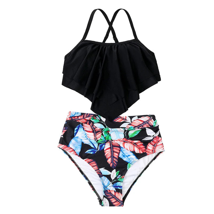 Beach Camp Ladies Swimsuits Vest With Chest Pad And Printed Shorts Children Bathing Suits Beach Vacation Adjustable Shoulder Strap Swimwear