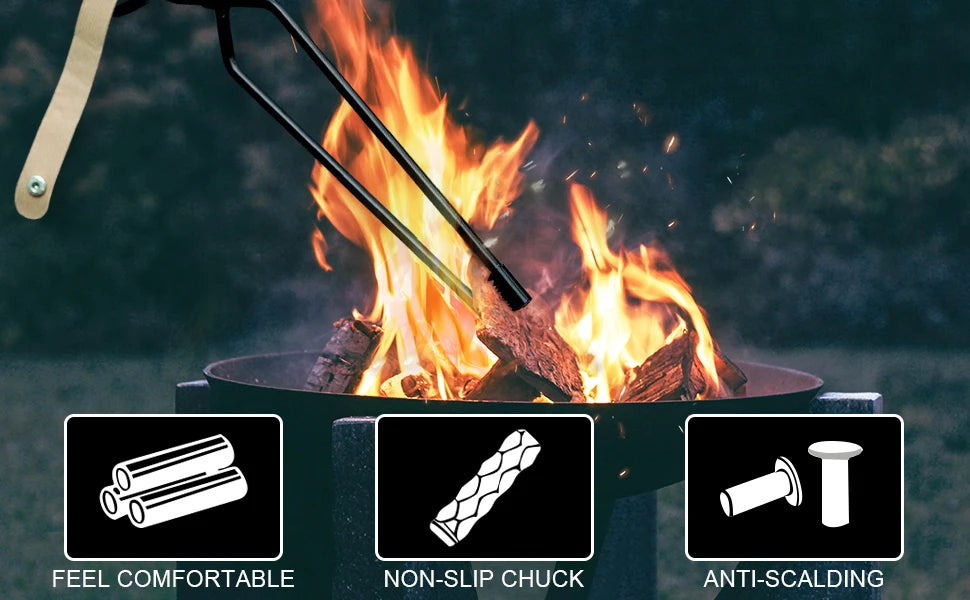 Beach Camp Fire Poker Camping Firewood Tongs Winter Fireplace Poker Camping Roasting Sticks Fire Pit Poker Picnic Portable Camping Supplies