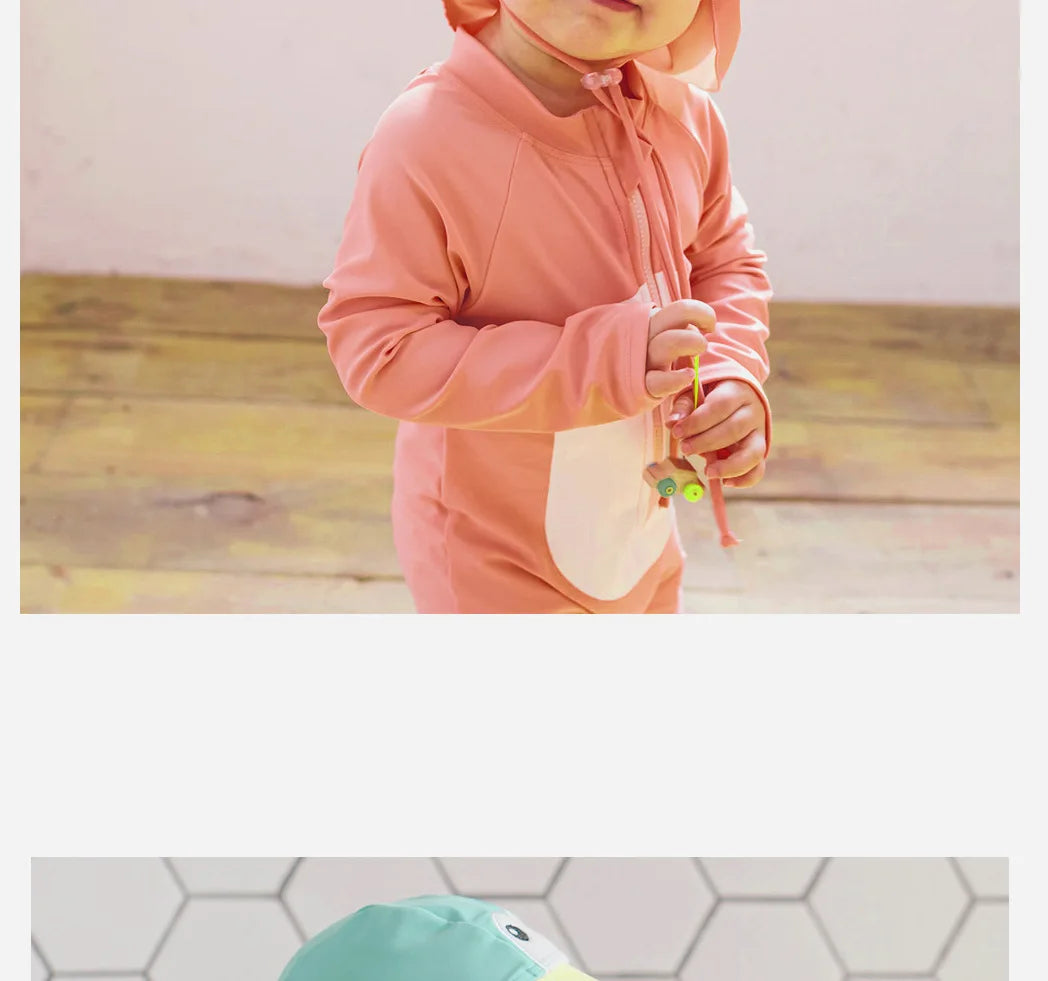 Beach Camp Baby Swimwear One-piece Bathing Suit Boys Girls Swimsuit Long Sleeves and Pants Sun Protection Surf Suit with Sun Hat