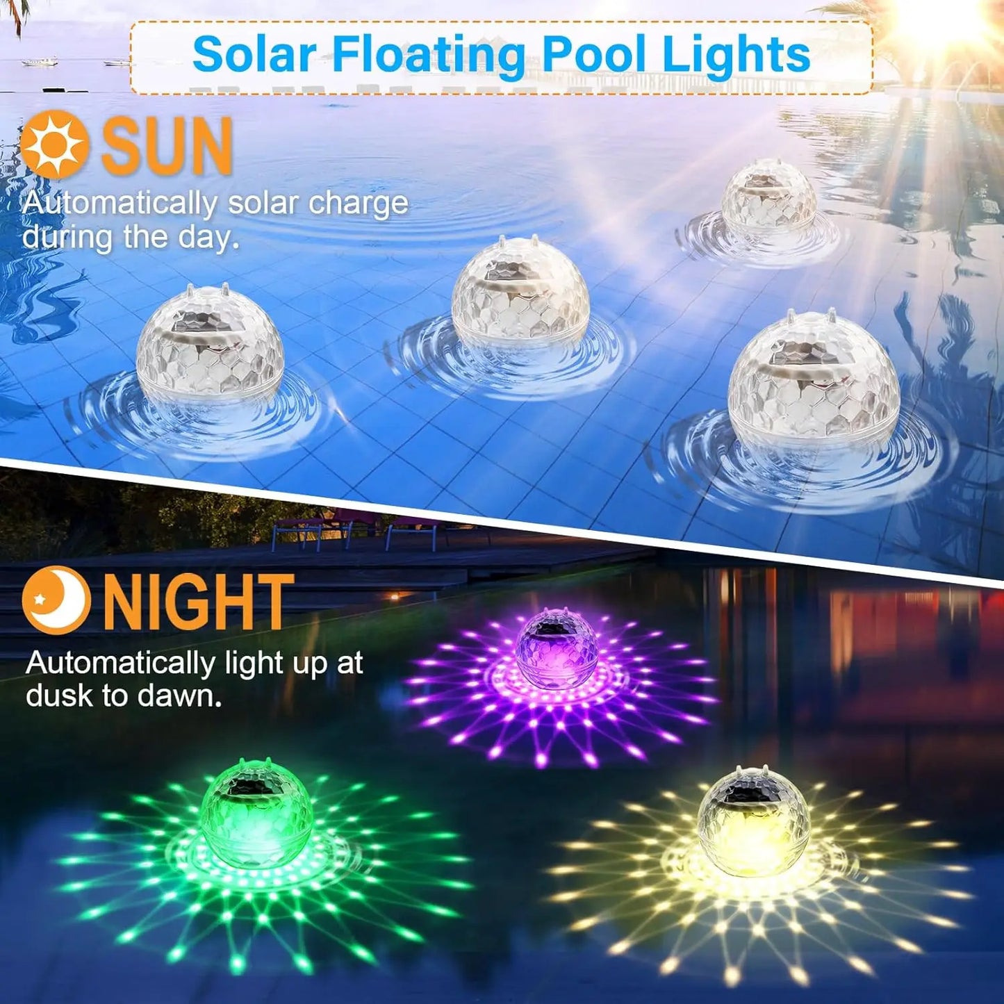 Beach Camp Floating Pool Lights, Floating Solar Pool Lights with RGB Color Changing Waterproof Pool Lights That Float for Swimming Pool