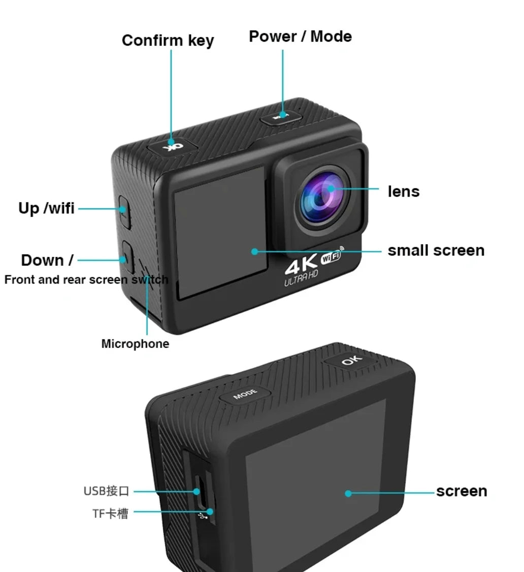 Beach Camp Diving Action Camera 4k Go Pro Bike Digital Cameras Mini Photo Consumer Electronics
