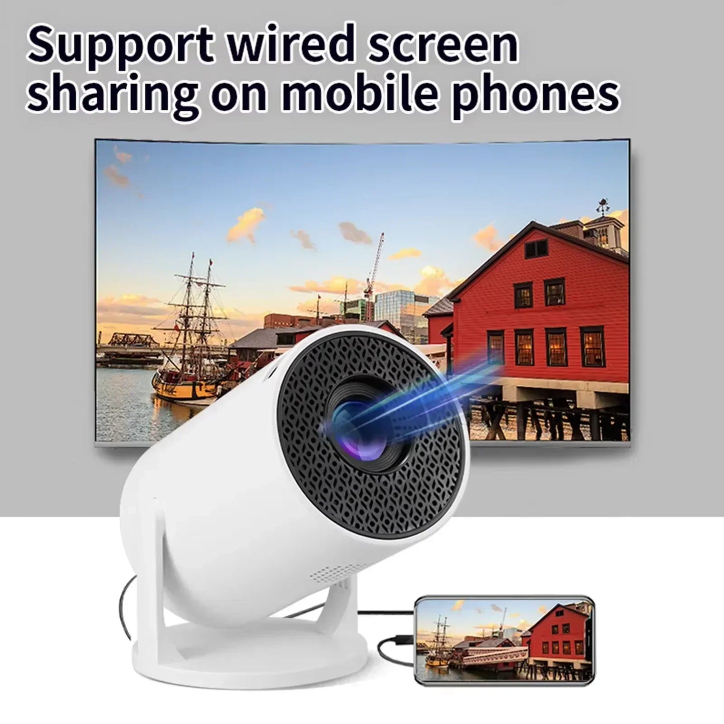 Beach Camp Outdoor Movie Projector 1080P LED, 270° Adjustable Angle, Support USB/TV Box/Phone/PC for Camping