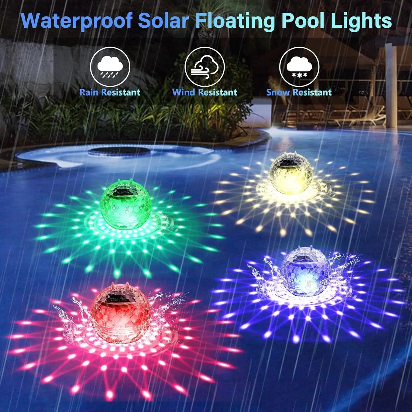 Beach Camp Floating Pool Lights, Floating Solar Pool Lights with RGB Color Changing Waterproof Pool Lights That Float for Swimming Pool