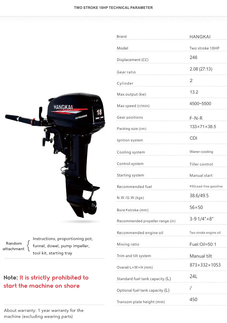 Beach Camp 18HP 2 Stroke Outboard Motor, Fishing Boat Engine Water Cooling 246CC Heavy Duty Boat Engine Marine Engine with CDI Ignition