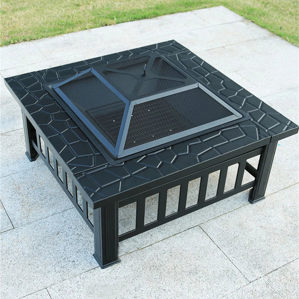 Beach Camp Outdoor Barbecue Grill, Charcoal BBQ Tool, Fire Pit, Square, Courtyard, Camping Table, Family Gathering, 3 in 1