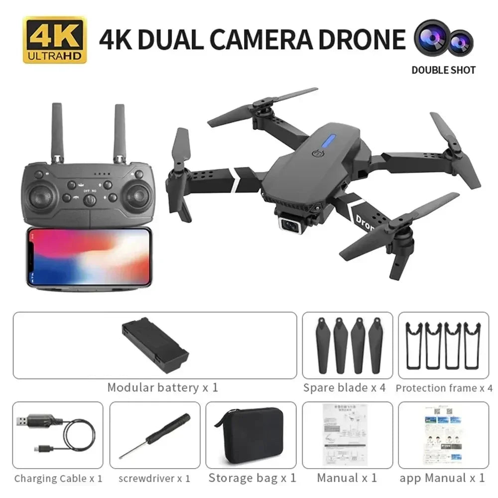 Beach Professional 4K Wide Angle Drone E88 with HD Camera Wi-Fi FPV Height Hold Foldable RC Quadrotor for Kids Toys