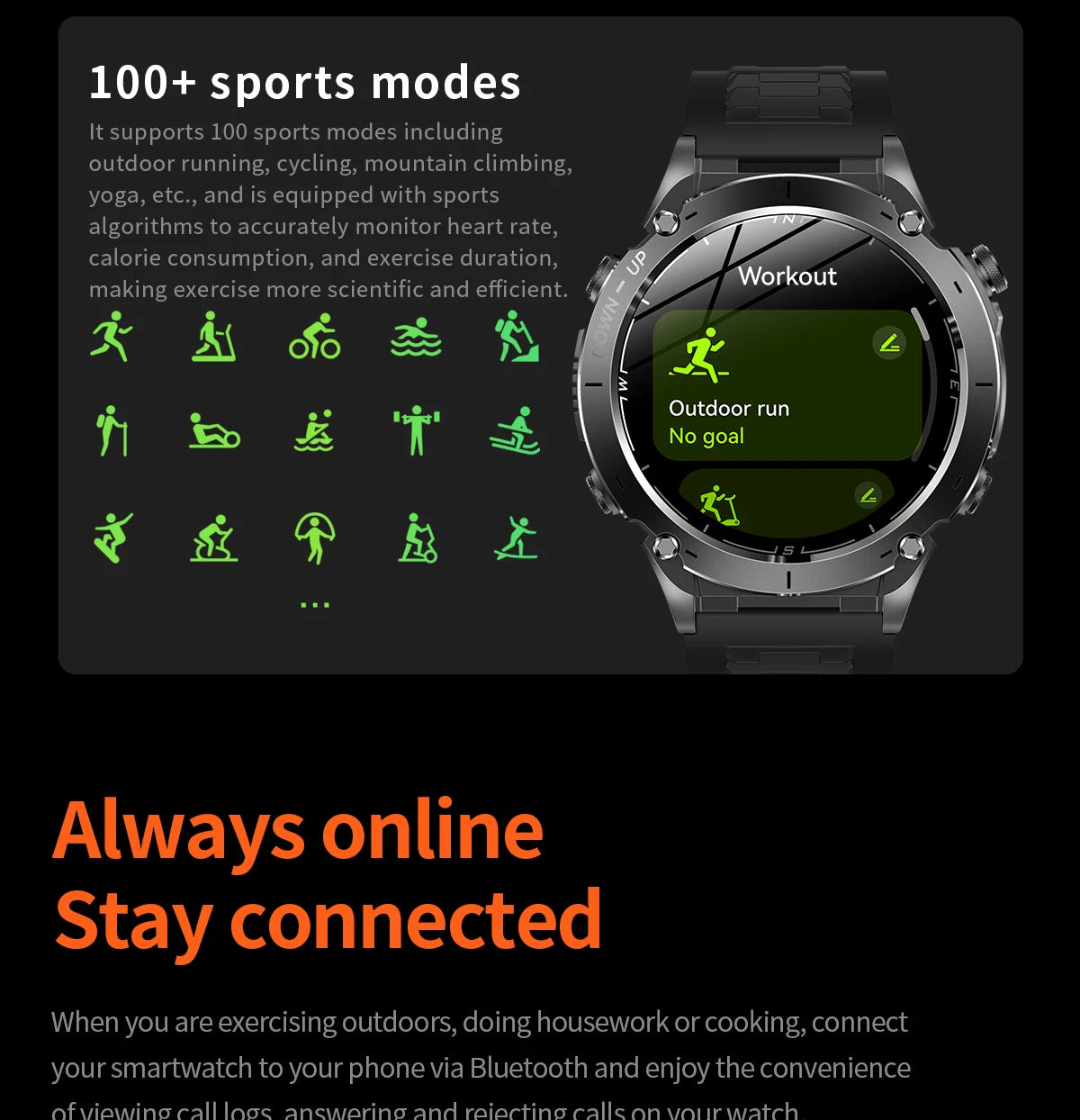 Beach Camp New GPS Smart Watch 1.43" Ultra HD Display Built-in GPS Compass 170 Sports Modes Voice Calling 10ATM Waterproof Smart Braceletes