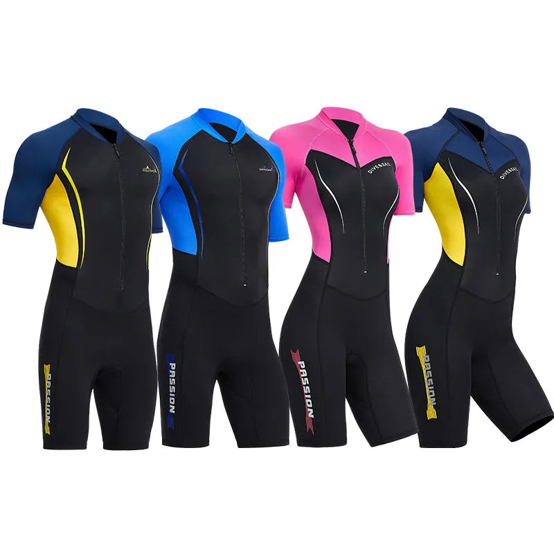 Beach Camp Men Women New Couple Diving Suit One-piece Sunscreen Swimsuit Short-sleeved Shorts 1.5mm Snorkeling Surfing Warm Shorty Wetsuit