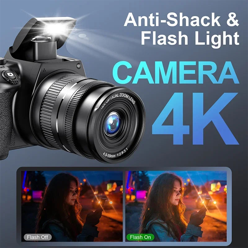 Beach Camp Digital Camera 4K 72MP 12X Optical Zoom UHD Professional photography Flash light Auto-Focus WIFI for INS Youtube Webcast