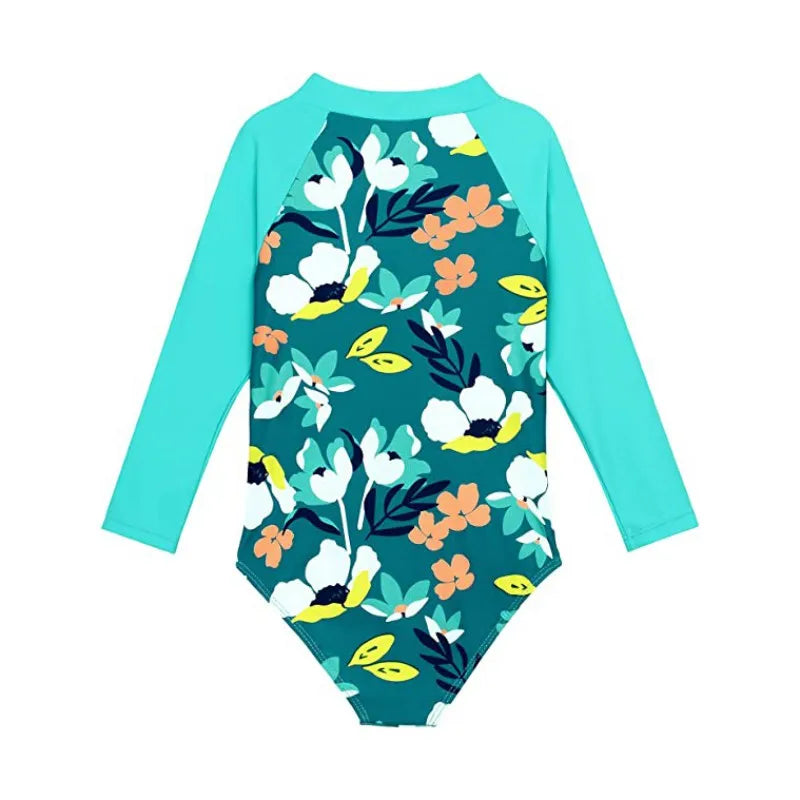 Beach Camp New Children Swimsuits Girls Fashion Designed Long Sleeve One-Piece Swimwear Toddler Kids Sun Protection Bathing Suits Beachwear
