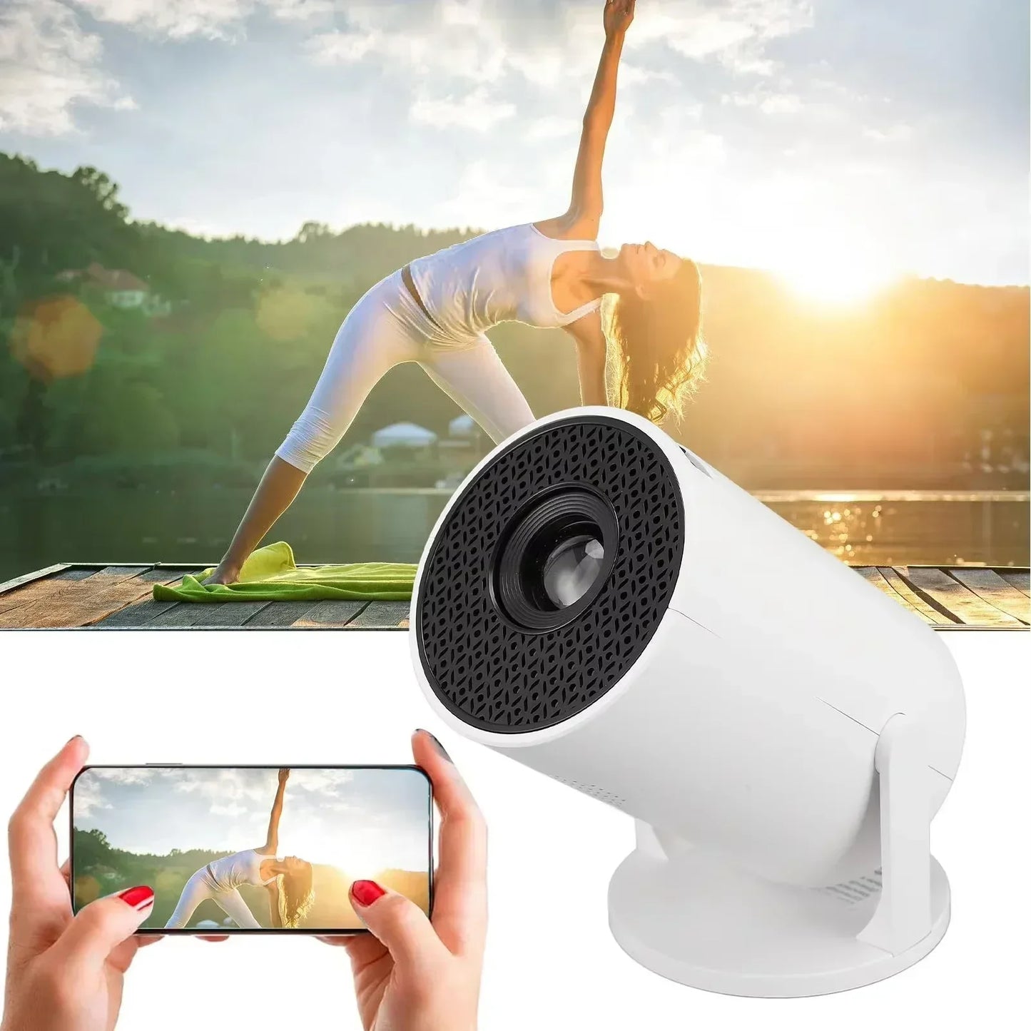 Beach Camp Outdoor Movie Projector 1080P LED, 270° Adjustable Angle, Support USB/TV Box/Phone/PC for Camping